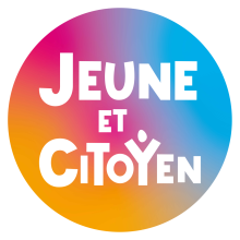 une pastille de dégradé de couleurs avec jeune et citoyen écrit dedans