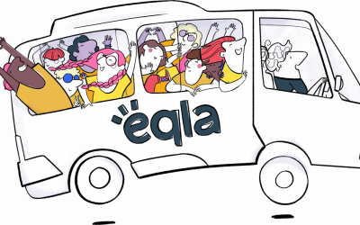 La camionnette Eqla remplie de participants